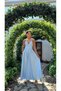 Deep V-Neck Collar Stone Detailed Strap Back Rope Tie Detailed Long Double Fabric Dress