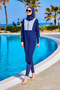 Navy Blue Full Covered Hijab Swimsuit – Stopper, Slit, M2527-3 - 5