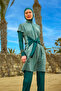 Green Full Covered Hijab Swimsuit – Front Belted, Fastening Design M2523-1 - 3