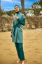 Green Full Covered Hijab Swimsuit – Front Belted, Fastening Design M2523-1 - 2