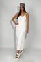 Women's Sandy Fabric Rope Strap Solid Color Fitted/Fitted Tight Stretchy Comfortable Wrap Long Dress Ecru - 4