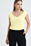 Deep Front Back V-Neck Low Sleeve Viscose Lyc Fabric Lemon Yellow Yellow T-Shirt