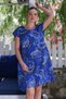 Italian Cobalt Blue Boat Neck Low Sleeve Shawl Pattern Casual Linen Woven Dress with Hidden Pocket 100 65 - 4