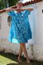 Italian Turquoise Pool Collar Short Sleeve Floral Casual Oversize Woven Dress 110 70 - 3