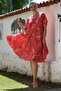 Italian Pomegranate Pool Collar Short Sleeve Floral Casual Oversize Woven Dress 110 70 - 6