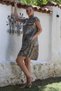 Italian Mink Boat Neck Low Sleeve Shawl Pattern Casual Linen Woven Dress with Hidden Pocket 100 65 - 6