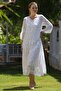Italian White V-Neck Ruffle Sleeve Lined Sequin Sequin Detail Lace Silk Woven Dress 128 55 - 7