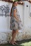 Italian Beige Boat Neck Low Sleeve Shawl Pattern Casual Linen Woven Dress with Hidden Pocket 100 65 - 8