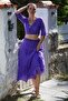 Organic Cotton Purple Double Breasted Collar 3/4 Sleeve Tie Washable Casual Crop Woven Blouse 40 60 - 6
