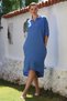 Italian Indigo Shirt Collar Buttoned 3/4 Sleeve Hidden Pocket Casual Oversize Woven Dress 115 70 - 6