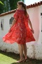 Italian Pomegranate Pool Collar Short Sleeve Floral Casual Oversize Woven Dress 110 70 - 2