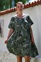 Italian Khaki Pool Collar Short Sleeve Floral Casual Oversize Woven Dress 110 70