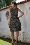 Italian Khaki Pool Collar Sleeveless Geometric Patterned Lined Casual Woven Dress 108 58 - 2