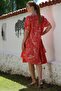 Italian Pomegranate Pool Collar Short Sleeve Floral Casual Oversize Woven Dress 110 70 - 8