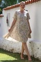 Italian Beige Pool Collar Short Sleeve Floral Casual Oversize Woven Dress 110 70 - 3