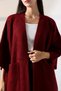 V-Neck Corded Fabric Brioche Knit Double Pocket Half 3/4 Sleeve Midi Length Winter Knit Cardigan - 4