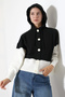 V-Neck Hooded Lace-Up Long Sleeve Two-Color Panel Button Soft Texture Design Stylish Knitwear Cardigan - 3