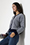 Round Neck Long Sleeve Buttoned Diamond Jacquard Patterned Furry Soft Textured Knitwear Cardigan - 7