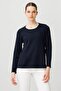 بلوزة نسائية أساسية من الصوف بأكمام طويلة ورقبة دائرية K. Navy Blue - 2