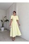 Women's Yellow Back Tie Waist Drawstring Atlas Midi Dress - 2