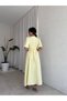 Women's Yellow Back Tie Waist Drawstring Atlas Midi Dress - 3