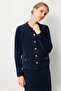 Women's Crew Neck Metal Button Aphrodite Short Knitwear Jacket Navy Blue - 3