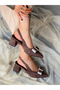 Pari̇ Brown Cow Suede Bow 5 cm Heel Sandals Shoes - 3