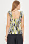 Women's Gray V-Neck Ruffled Collar Elastic Waist Blouse Arm-25Y001076 - 5