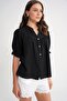 4725 Women's Gathered Sleeve Ruffled Muslin Shirt Black - 3