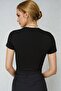 Women's Black Cherry Leopard Patterned Crew Neck Lycra Short Sleeve Body Crop Blouse - 2