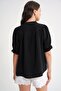 4725 Women's Gathered Sleeve Ruffled Muslin Shirt Black - 7