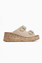 Samina Beige Suede Double Striped Wedge Heeled Women's Slippers - 2