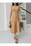 Camel Crew Neck Midi Sleeveless Midi Dress - 4