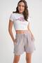 4728 Women's Elastic Waist Striped Muslin Shorts Claret Red - 3