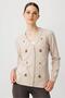 Women's V-Neck Front Diamond Embroidery Embroidered Cardigan Beige - 4