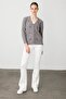 Women's V-Neck Front Diamond Embroidery Embroidered Cardigan Smoked - 6