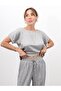 Women's Crush Fabric Blouse Trousers Gray Set - 2
