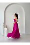 Fuchsia Spaghetti Strap Slit Chiffon Tulle Evening Dress - 3
