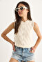 Women's Ecru Knitted Detailed Basic Sleeveless Knitwear Blouse 20251035 - 3