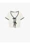 Cotton Short Sleeve Bow T-Shirt with Tie Detail - 3