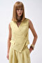 Side Button Asymmetrical Linen Yellow Vest