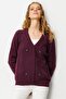 Women's V-Neck Front Diamond Embroidered Cardigan Plum - 2