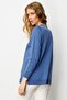 Women's Crew Neck Front Striped Knit Sweater Indigo - 3