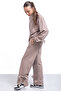 Brown Slit Leg Bow Detailed Girl's 2-Piece Tracksuit Set 21211 - 4