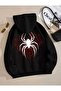 Spider Hoodie Back Printed Hooded Pocket Cotton Black Sweatshirt