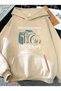 Photography Printed Hooded Pocket Cotton Beige Sweatshirt