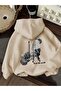 La Rock the World Back Printed Hooded Pocket Inside Wool Beige Sweatshirt