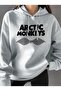 Artric Monkeys Printed Hooded Pocket Wool Inside Gray Sweatshirt