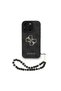 iPhone 16 Pro Compatible Case Licensed Wrist Strap Drawstring Metal 4g and Cover with Text Logo Black