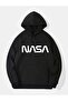 Nasa Printed Hooded Pocket Cotton Black Sweatshirt